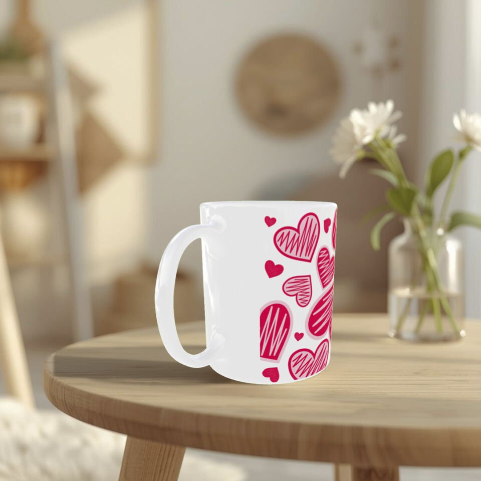 Sevgililer Günü Kalp Desenli Porselen Kupa