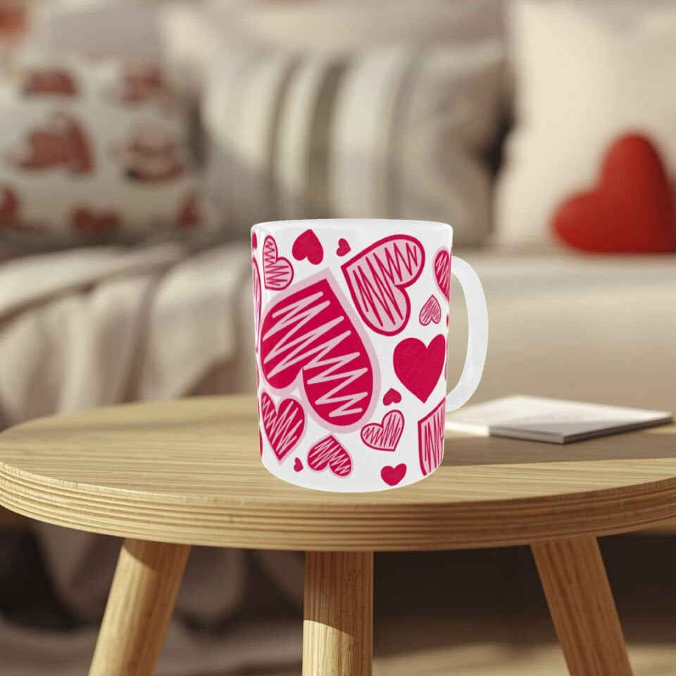 Sevgililer Günü Kalp Desenli Porselen Kupa