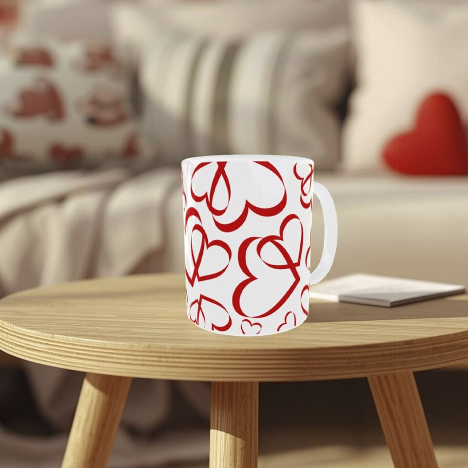 Kırmızı Kalpler – Sevgililer Günü Özel Aşk Temalı Tasarım Kupa