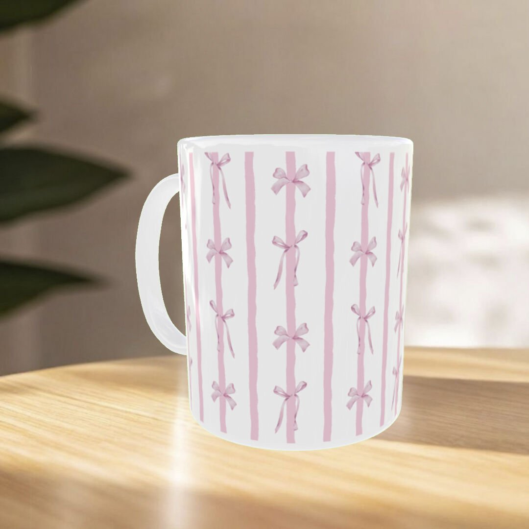 Pembe Fiyonk Desenli Sevgililer Günü Özel Tasarım Kupa