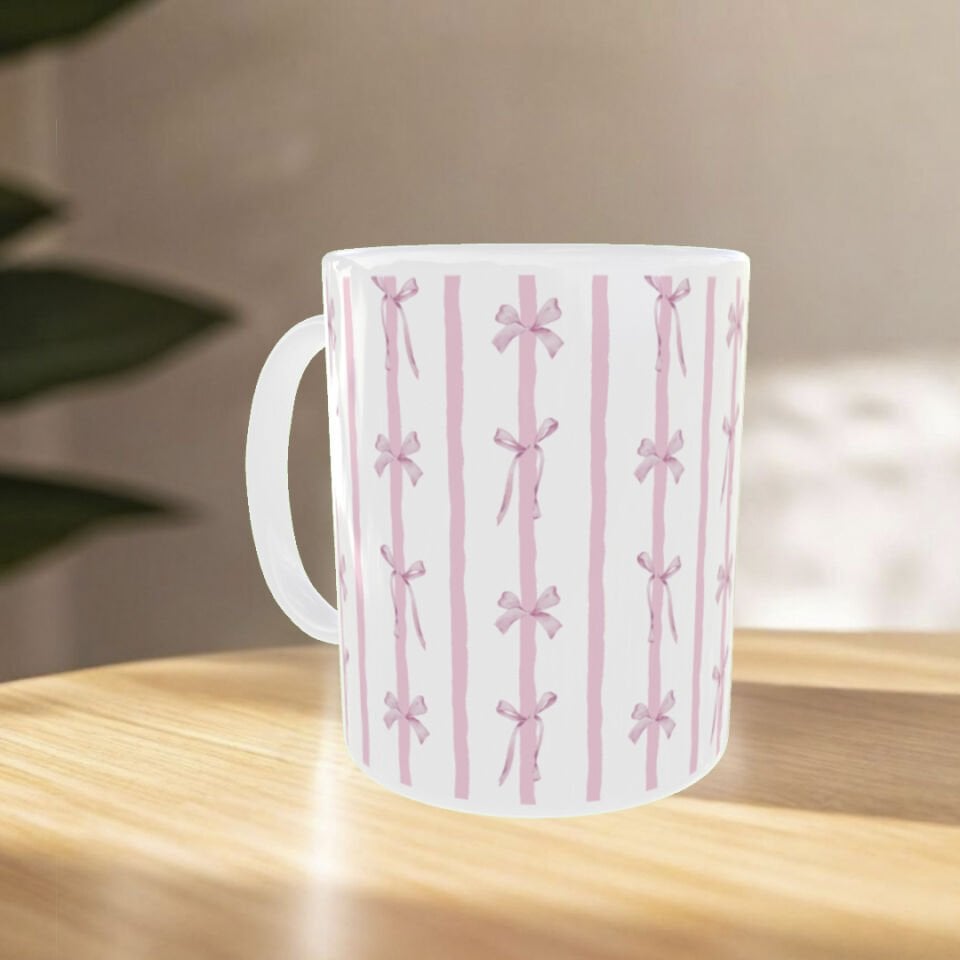 Pembe Fiyonk Desenli Sevgililer Günü Özel Tasarım Kupa