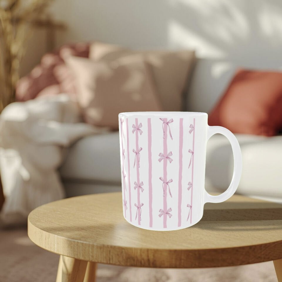 Pembe Fiyonk Desenli Sevgililer Günü Özel Tasarım Kupa