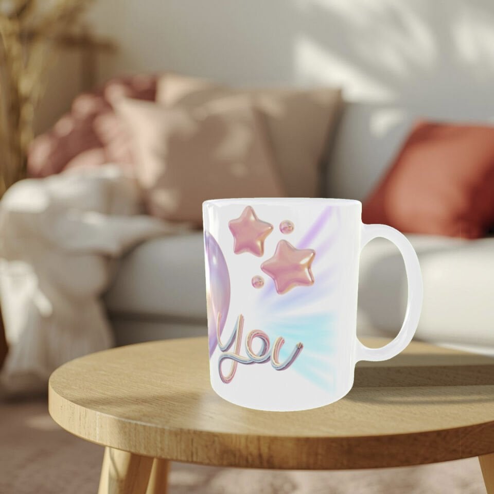 3D Love Yazılı Yıldız Desenli Sevgililer Günü Özel Kupa