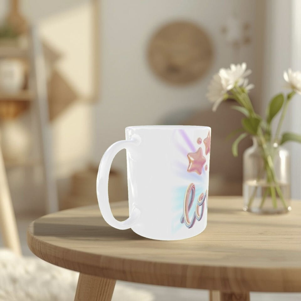 3D Love Yazılı Yıldız Desenli Sevgililer Günü Özel Kupa