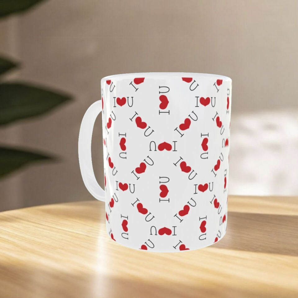 I Love You Desenli Sevgililer Günü Porselen Kupa