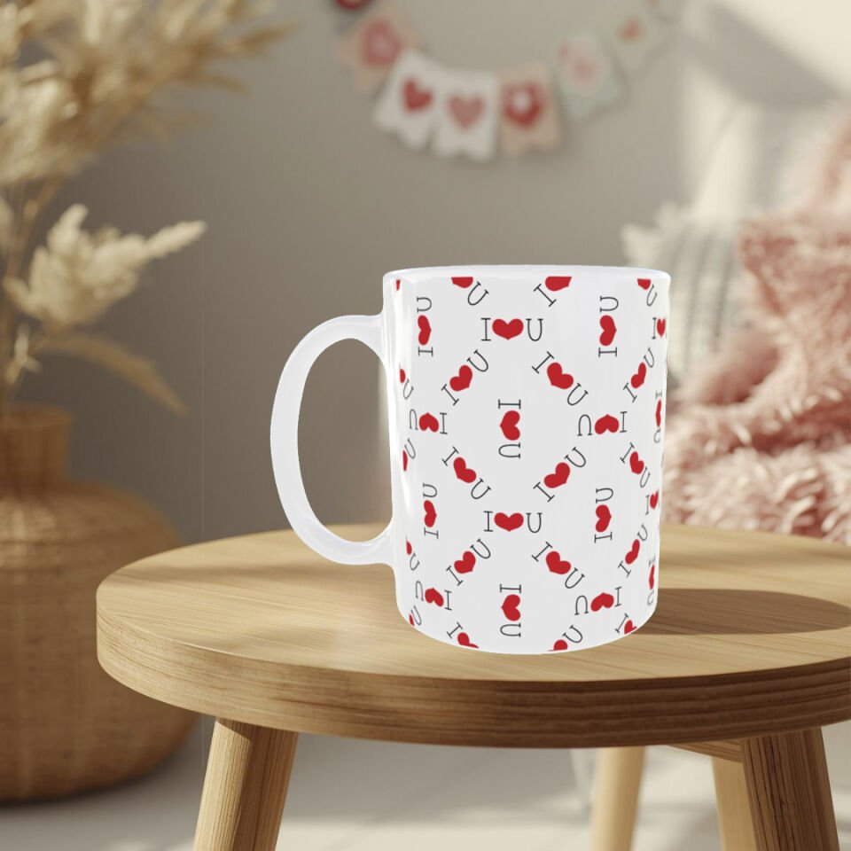 I Love You Desenli Sevgililer Günü Porselen Kupa