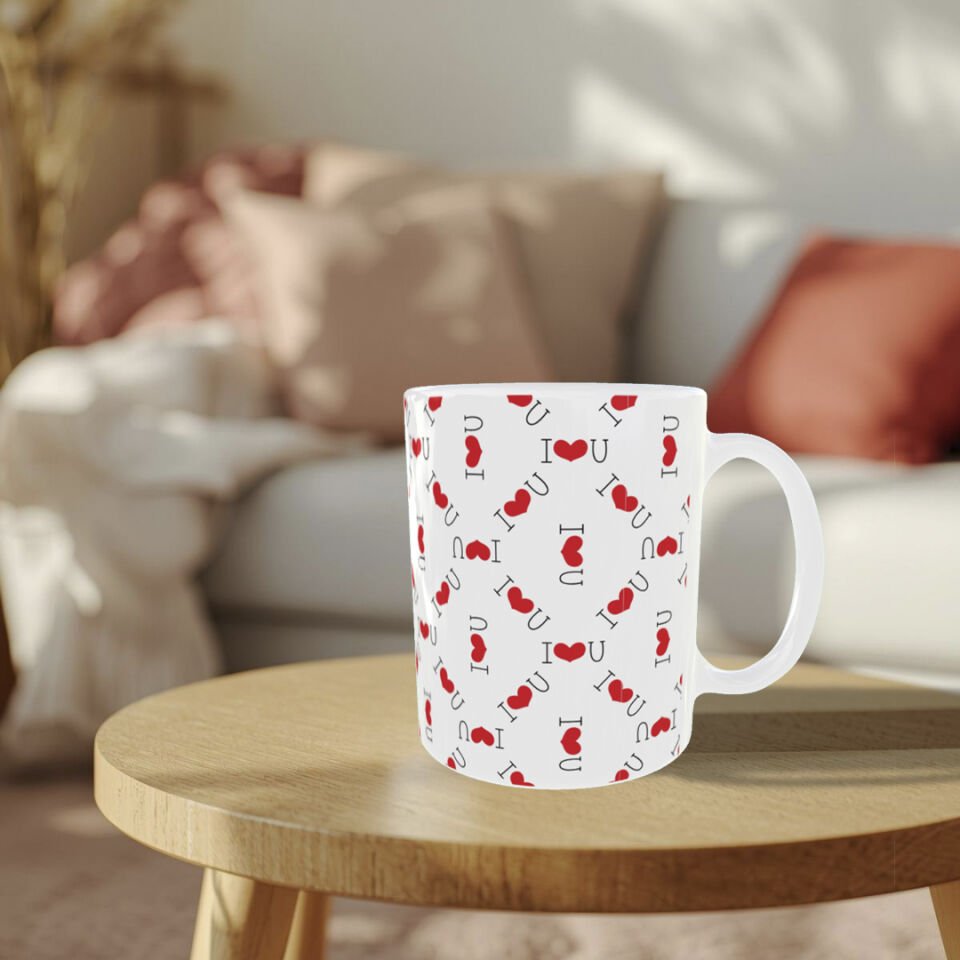 I Love You Desenli Sevgililer Günü Porselen Kupa