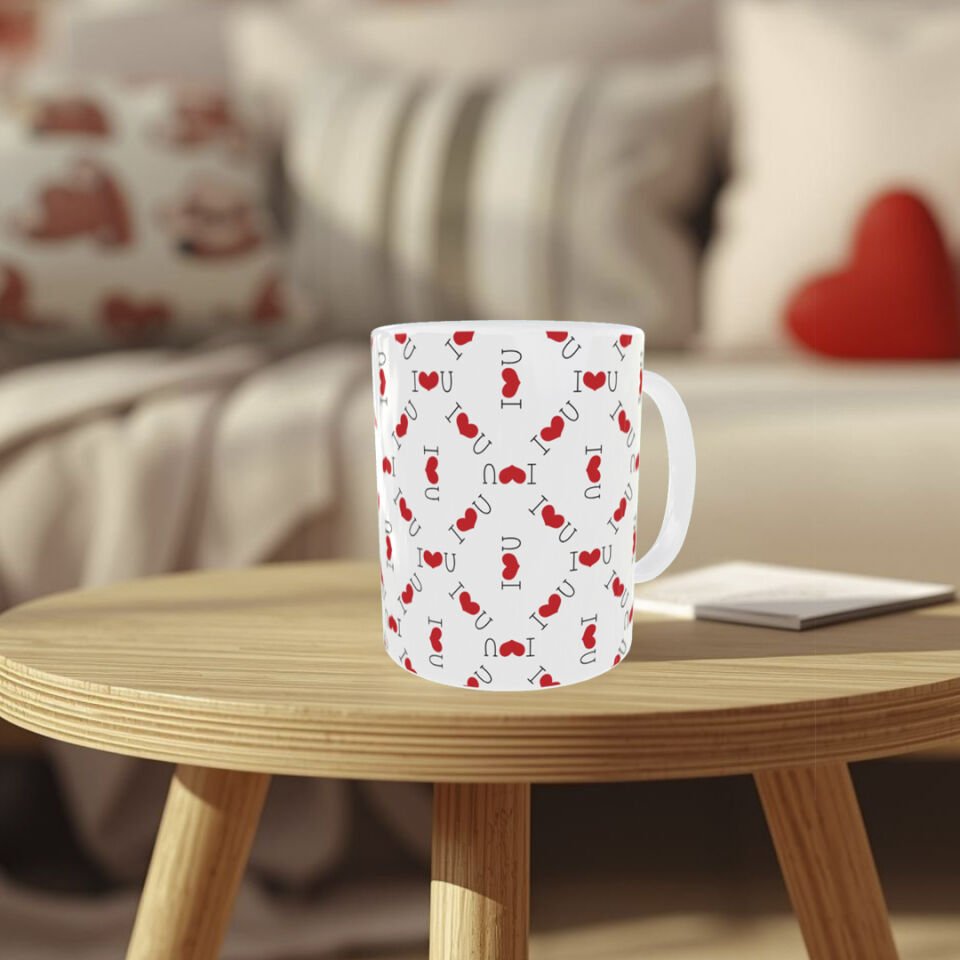 I Love You Desenli Sevgililer Günü Porselen Kupa