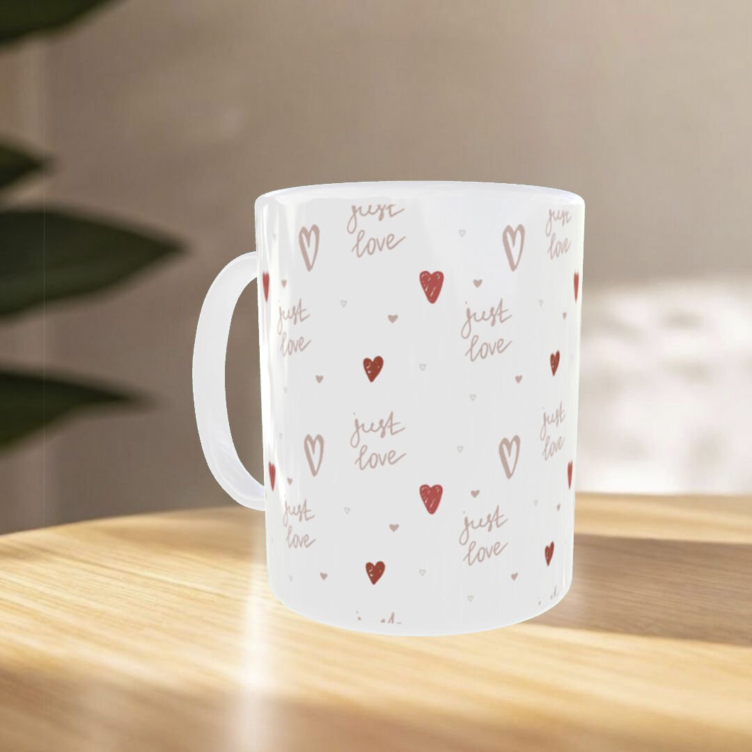 Just Love Desenli Zarif Sevgililer Günü Porselen Kupa