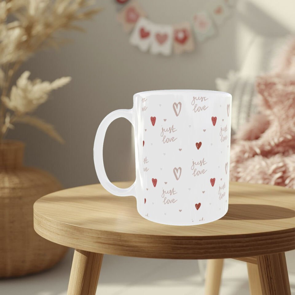 Just Love Desenli Zarif Sevgililer Günü Porselen Kupa