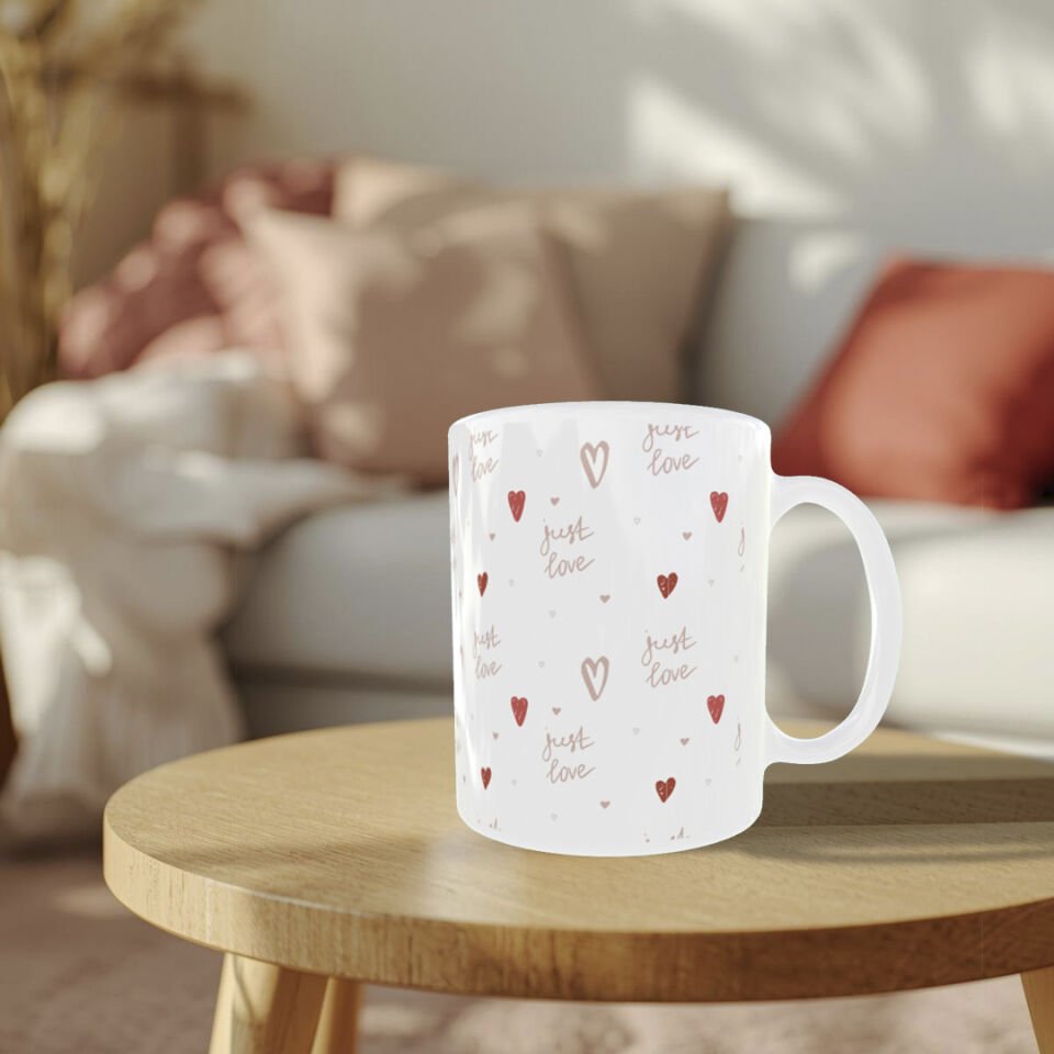 Just Love Desenli Zarif Sevgililer Günü Porselen Kupa